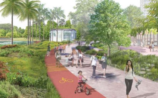 Developments within the Kampong Bugis precinct will be in a park-like environment, with seamless pedestrian and cyclist connector